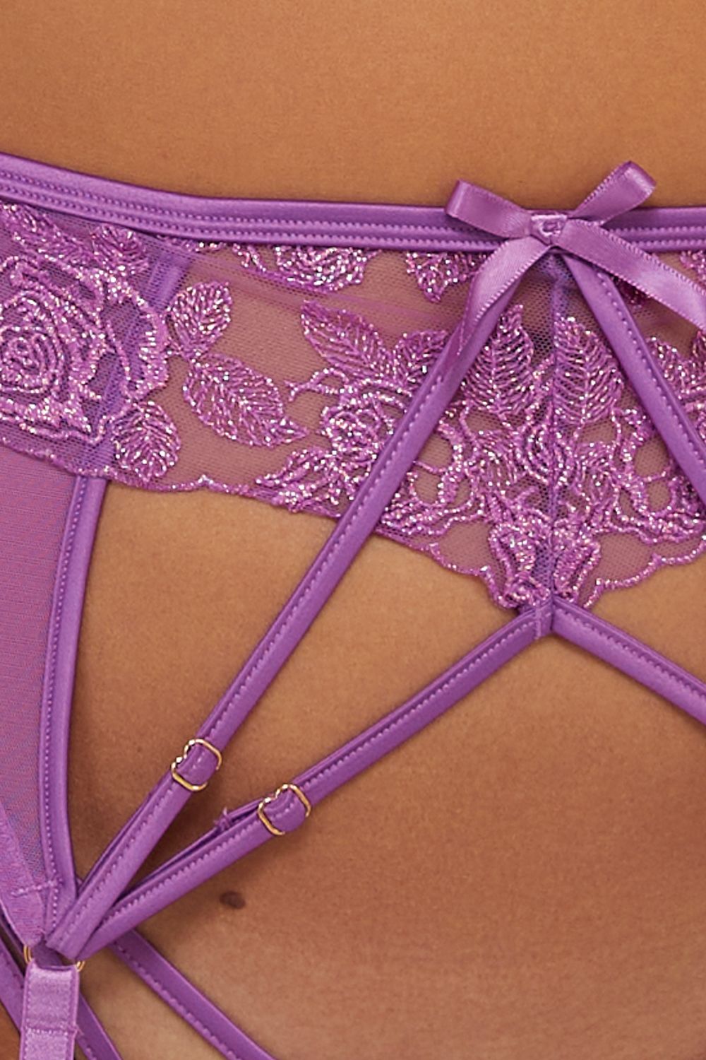 Playful Promises Rosanna Purple Embroidery Suspender Belt