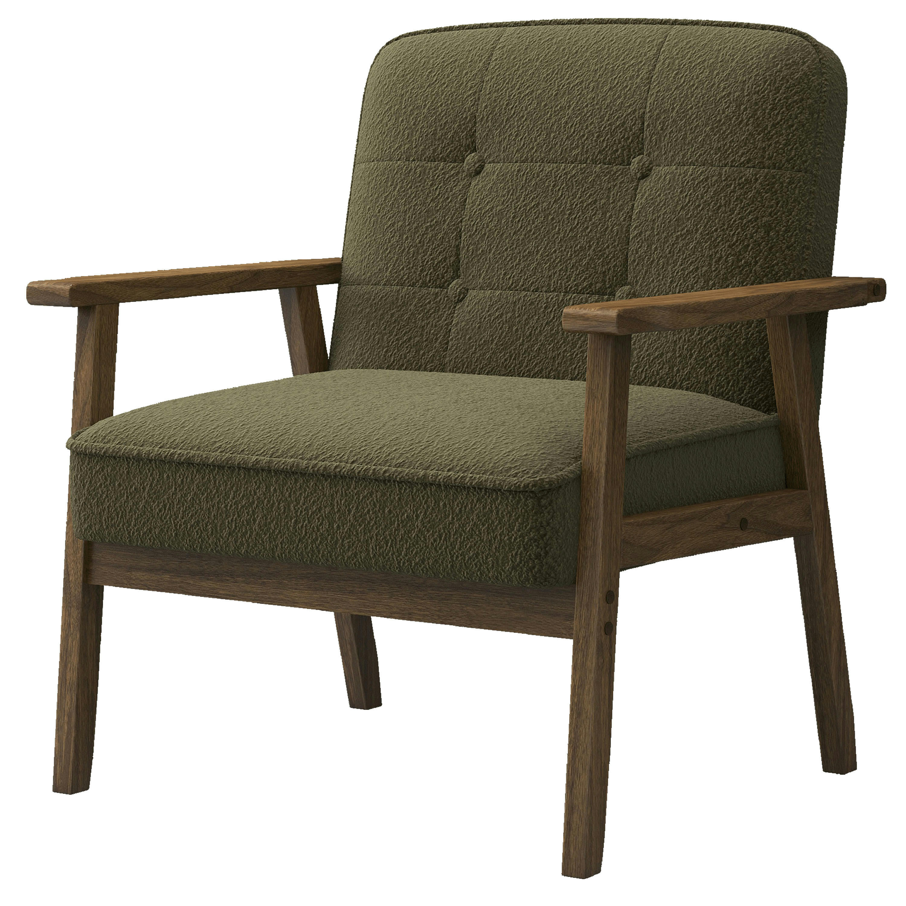 DOUGLAS - Fauteuil bouclette Army et pieds hévéa finition noyer