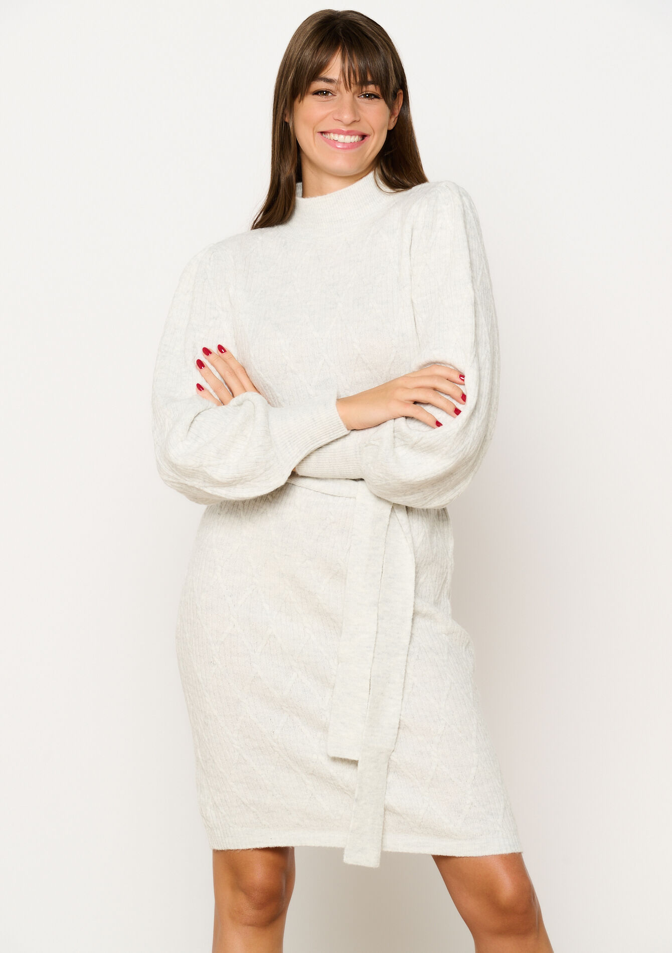 Kabelgebreide trui-jurk met lint