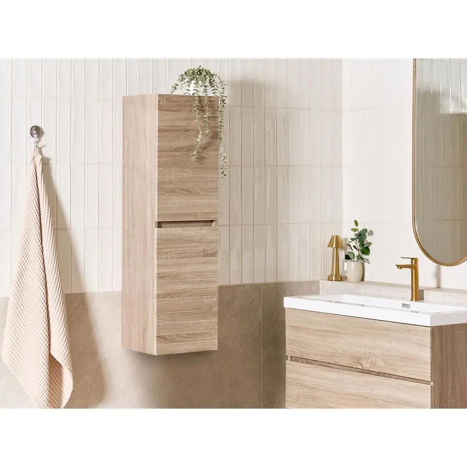 URUCU - Wandgemonteerde badkamerkast - Lichtbruin - MDF