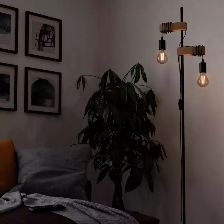 EGLO Townshend Statement Floor Lamp - Black & Oak