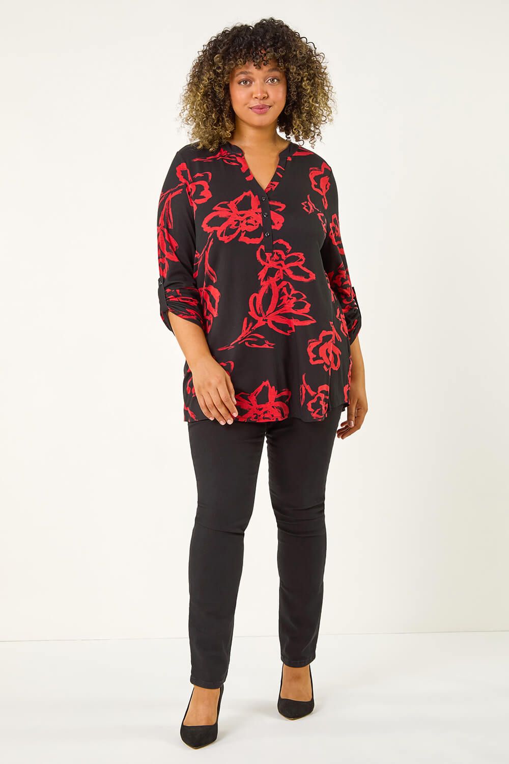 Roman Curve Stretch Jersey Floral Top