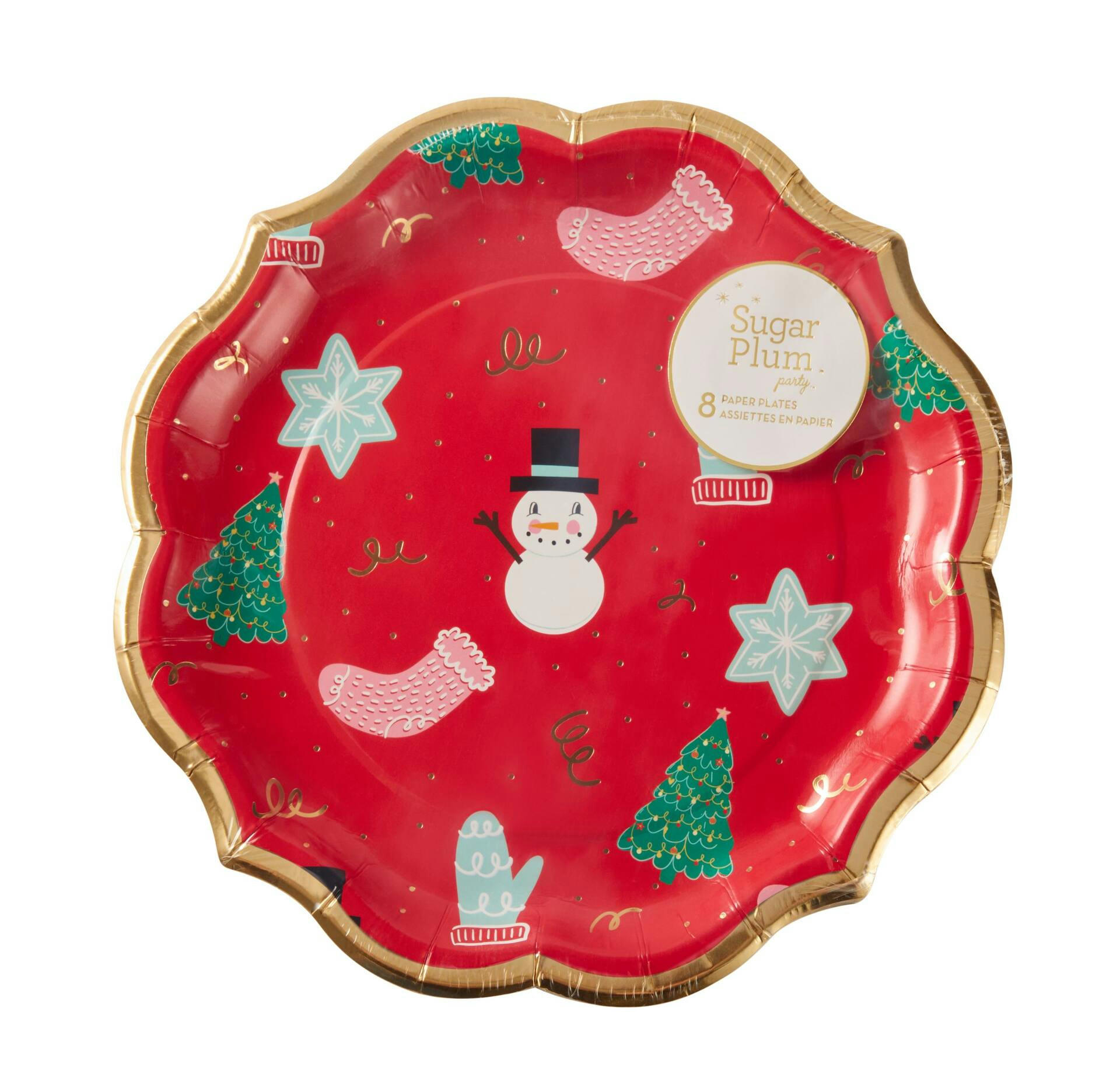 Sophistiplate Round Paper Disposable Dinner Plates, Red/Gold, 10-in, 8-pk, for Christmas