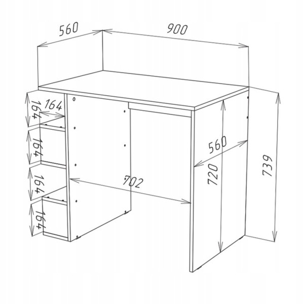 Biurko CR3-STERN T-12 90cm grafit-wotan z regałem półkami pokój młodzieżowy