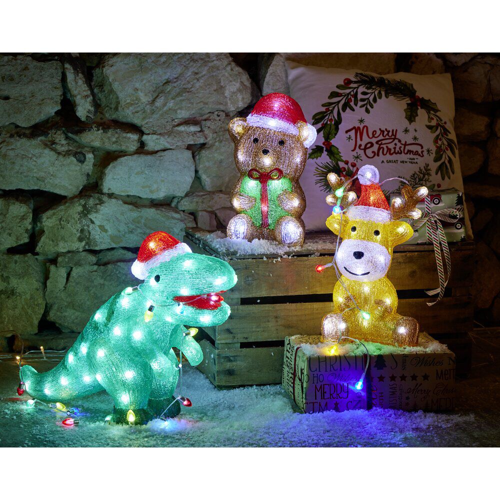 Décoration de No&euml;l ext ourson avec cadeau acrylique 30LED blanc froid H30cm