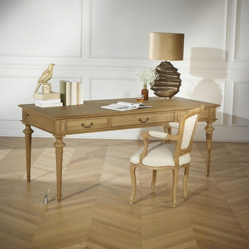 MEGHAN - Bureau de style en chêne 3 tiroirs L 200 cm