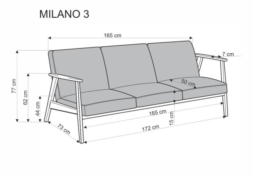 Sofa MILANO 3S szara/orzech trzyosobowa
