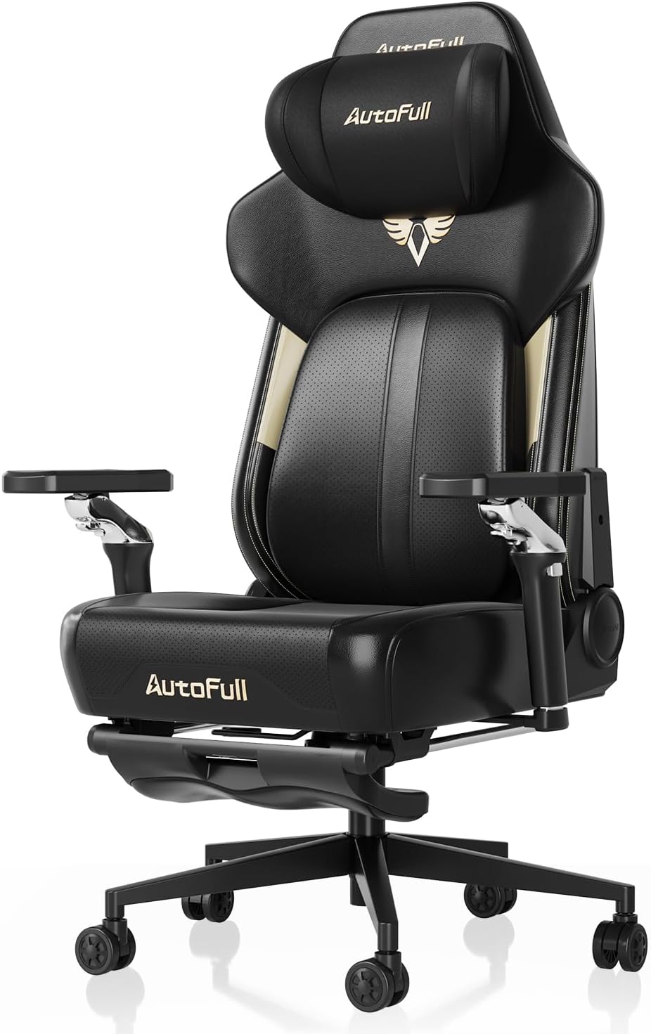 AutoFull M6 Ergonomic Gaming Chair – with 3rd-Gen Dynamic Lumbar Support, Lumbar & Leg Massage, Ventilated & Heated Seat, 360° Mechanical Armrests, Retractable Footrest (Black)