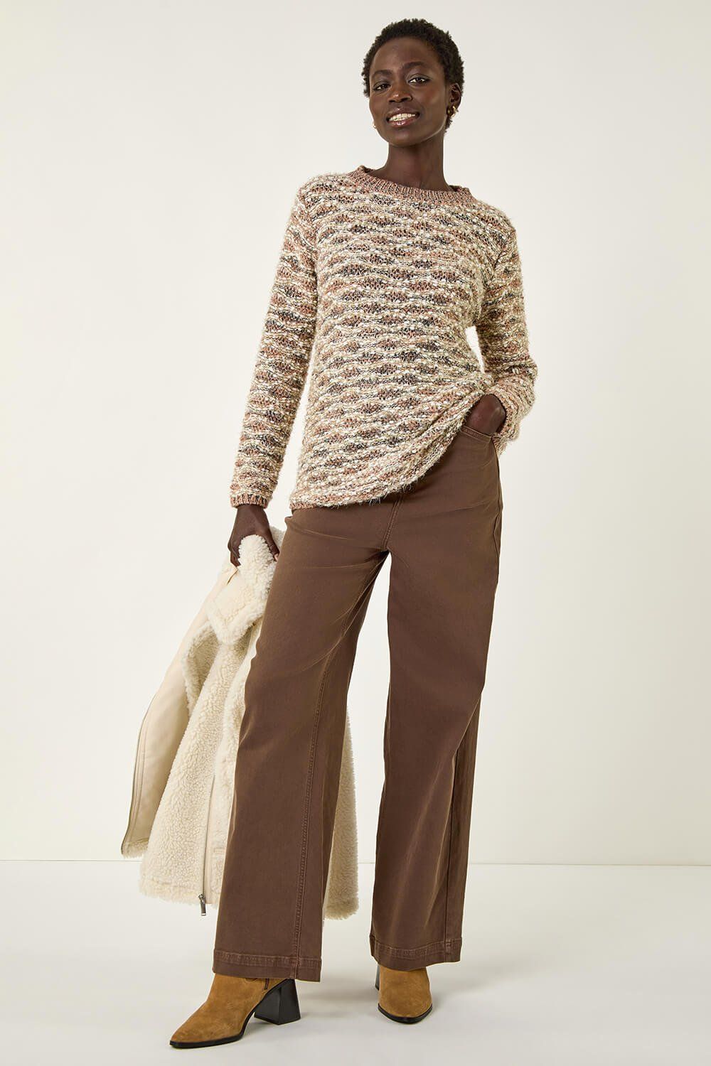 Roman Metallic Curved Hem Knit Jumper