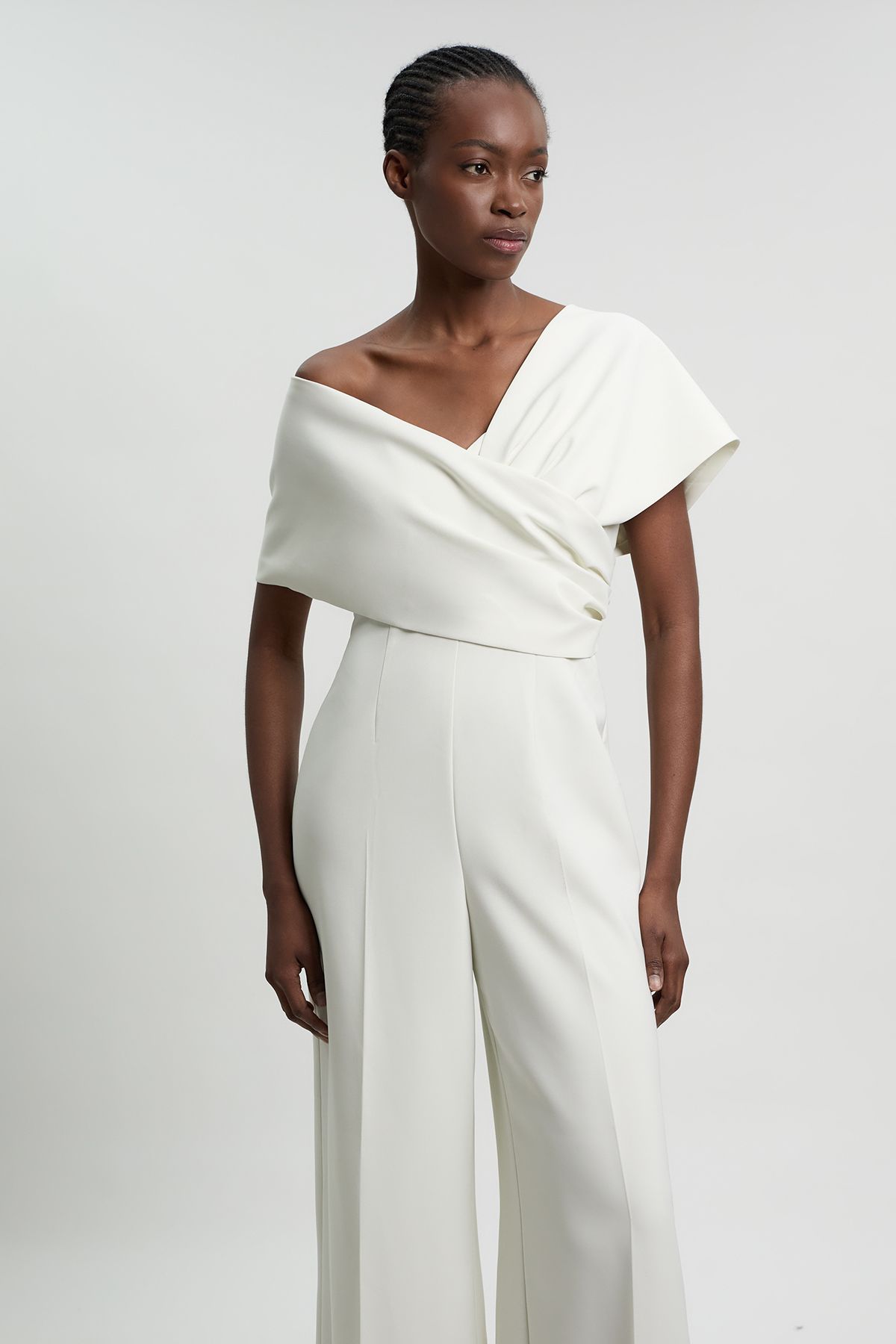 KarenMillen Compact Viscose Stretch Tailored Off Shoulder Jumpsuit