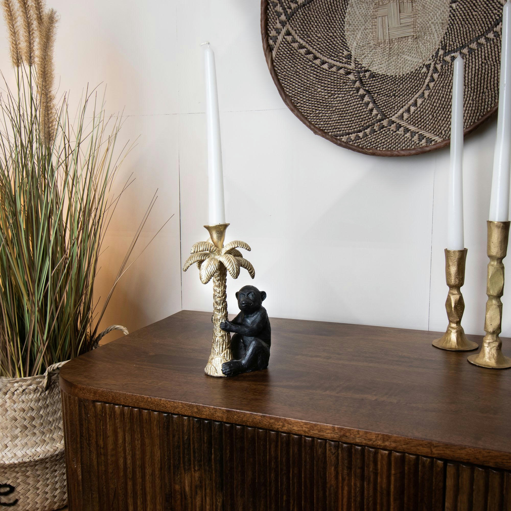 RICO - Chandelier palmier doré avec singe noir h19cm