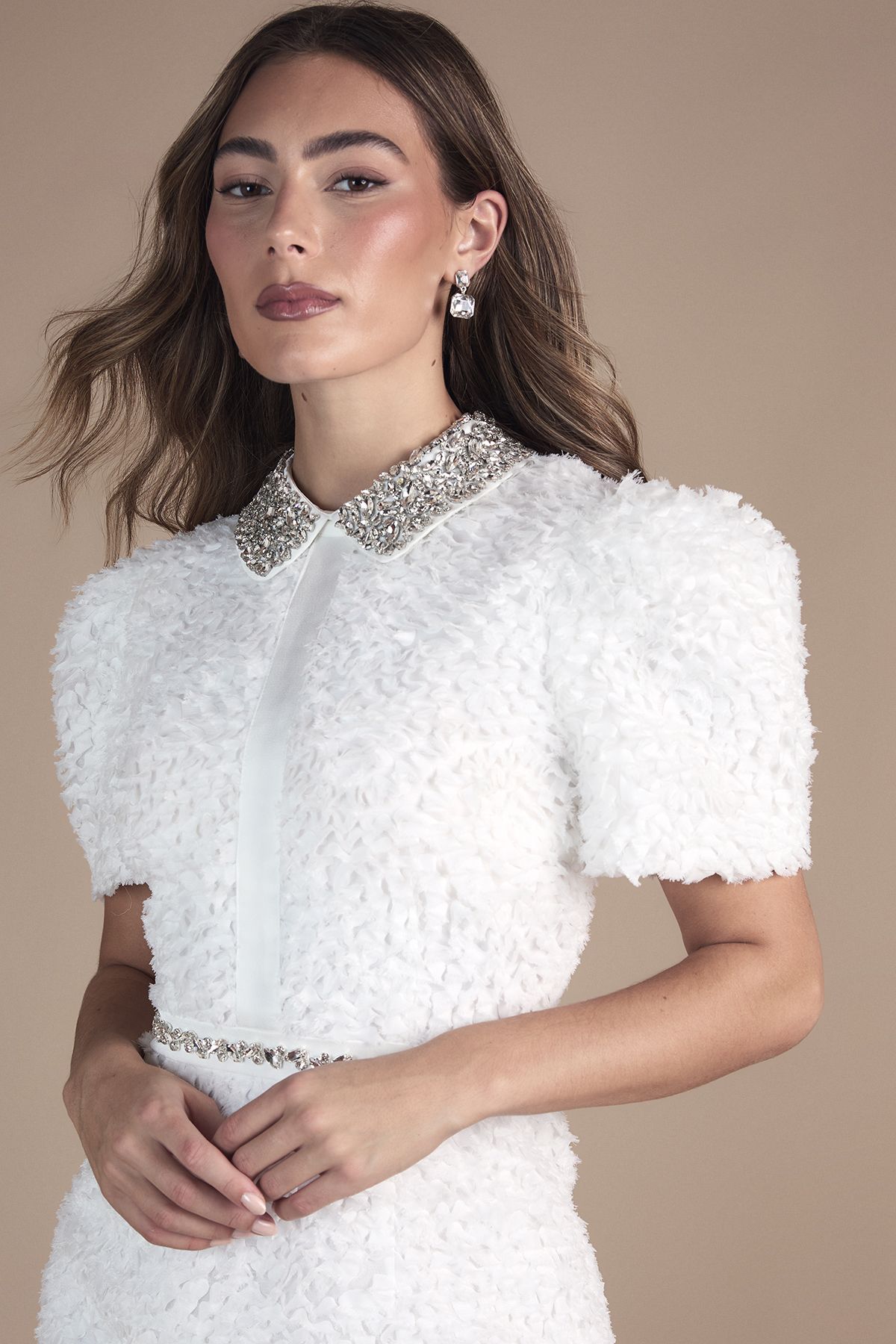 Coast Short Sleeve Jewel Trim Embellished Mini Dress