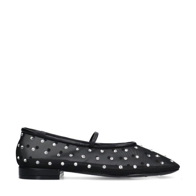 Zwarte mesh ballerina's met strass