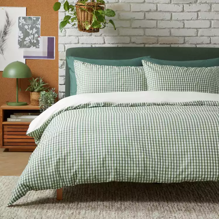 Habitat Seersucker Gingham Woven Green Bedding Set- Single