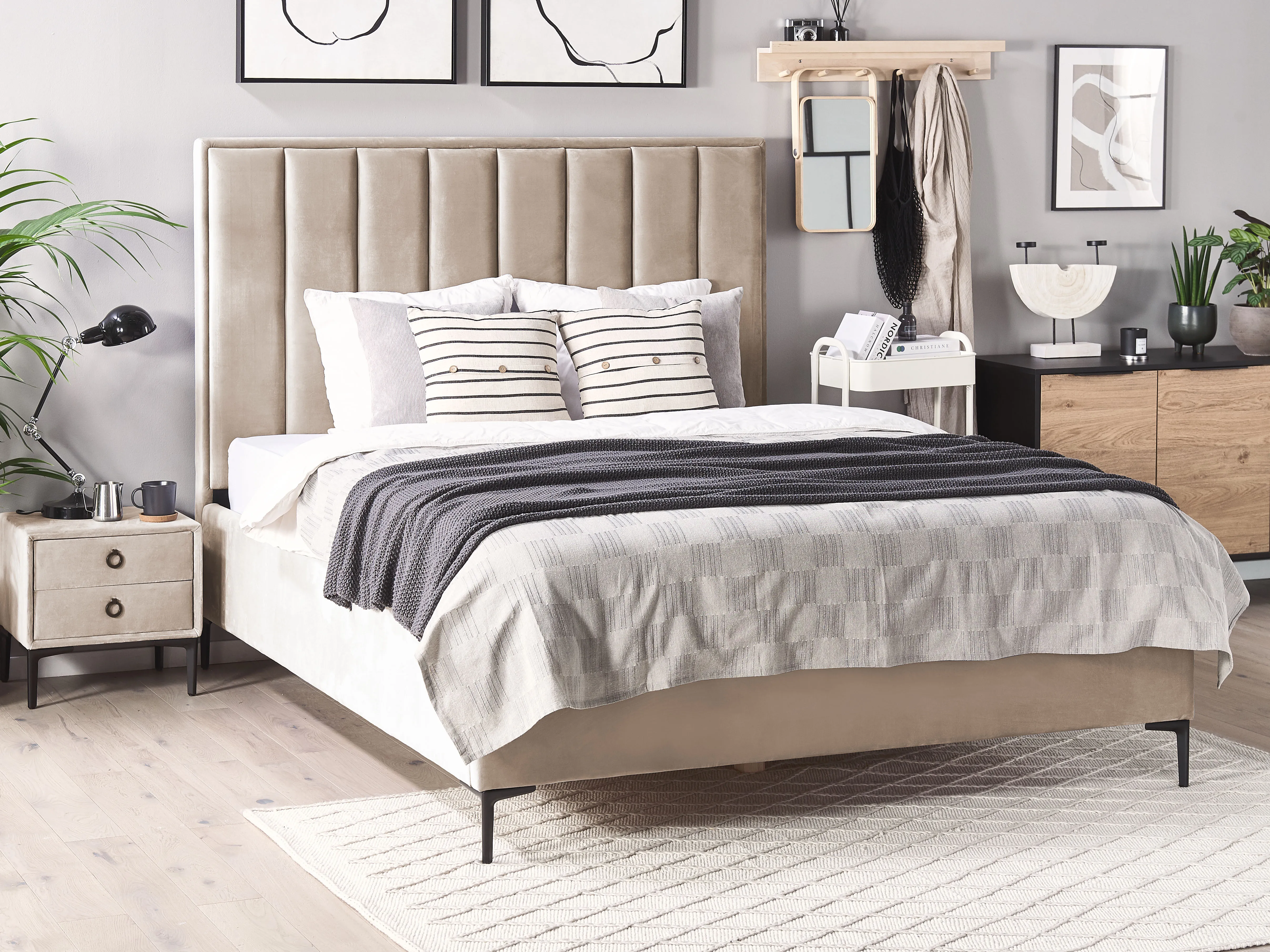 Bedroom Set Velvet SEZANNE 180 x 200 cm (EU Super King) Taupe