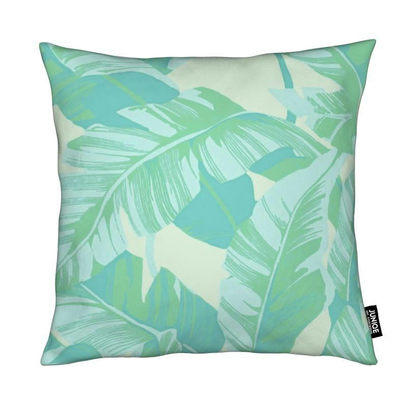 BANANA LEAVES - Coussin en microfibre en turquoise & vert 40x40
