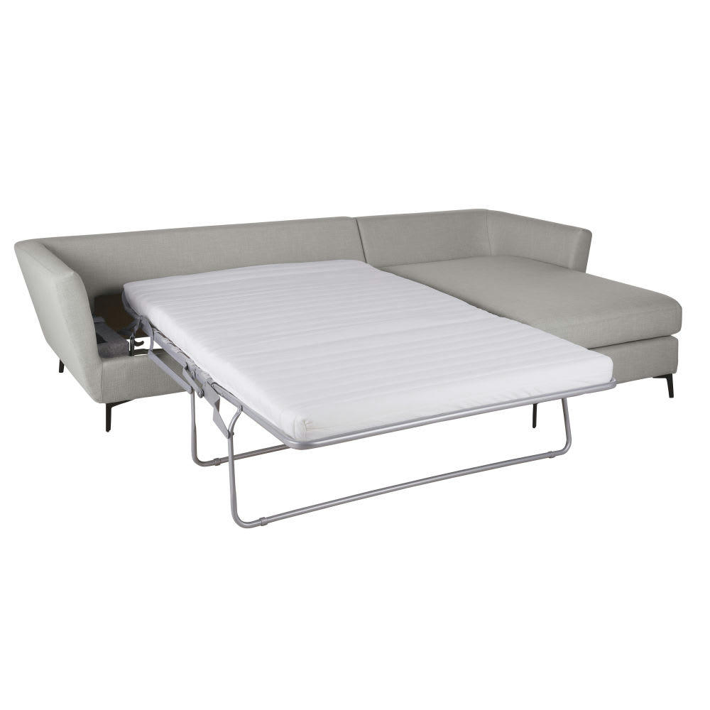 Prague - Canapé d'angle droit convertible 4/5 places gris clair, matelas 10 cm