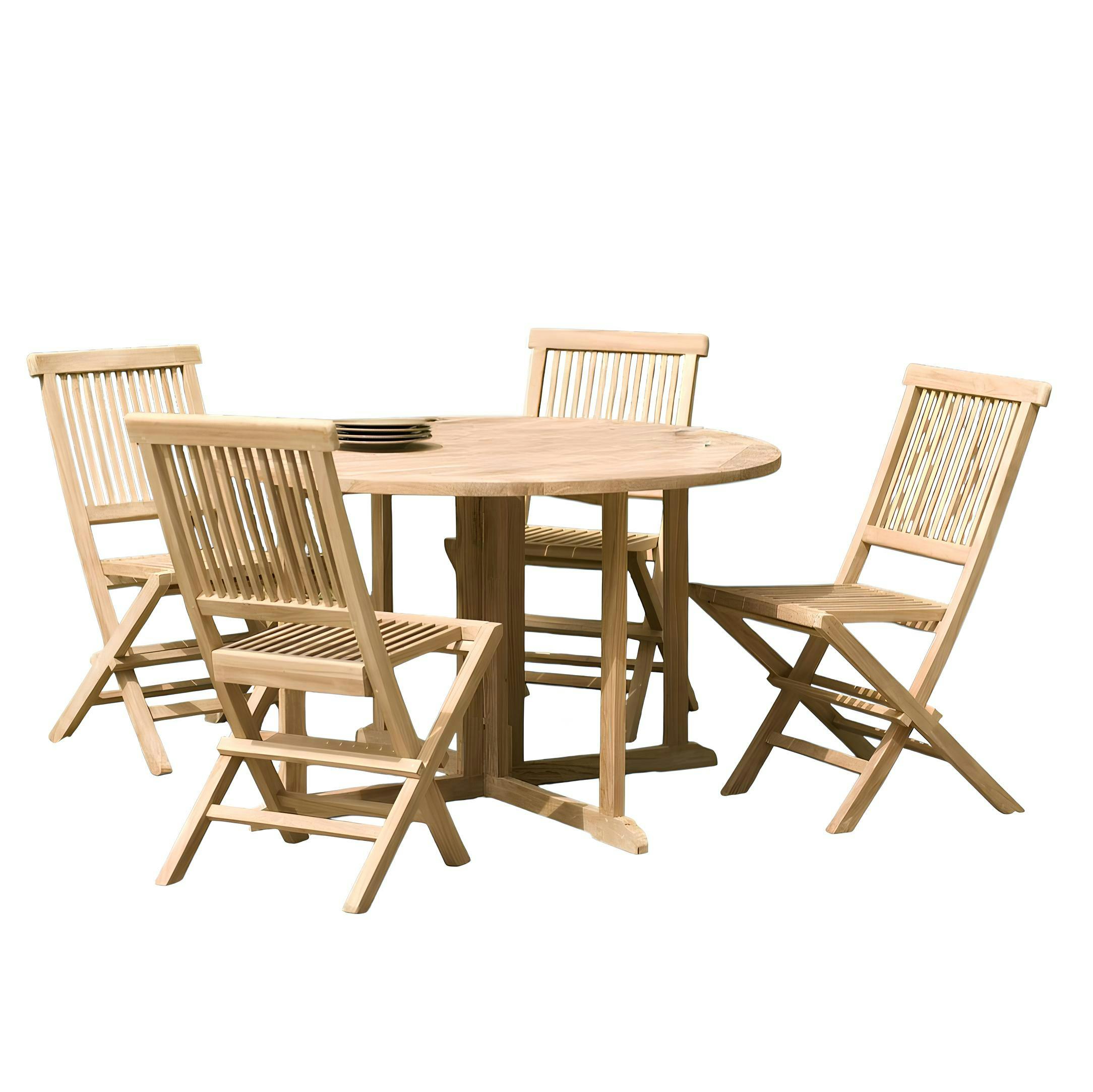Salon de jardin en Teck table ronde 120cm 4 chaises SUMMER