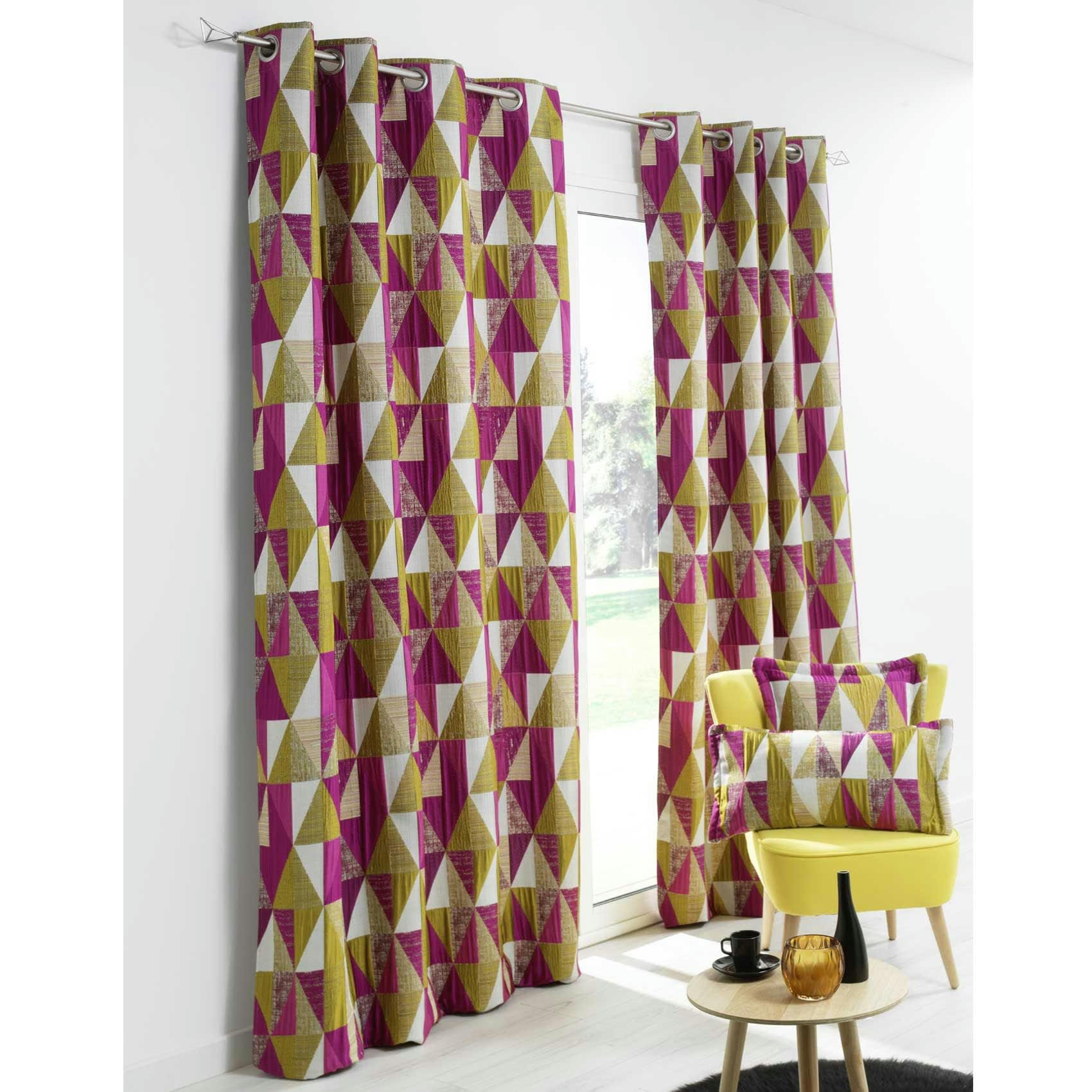 - Rideau design à motifs triangulaires jacquard rose blush 140x260 cm