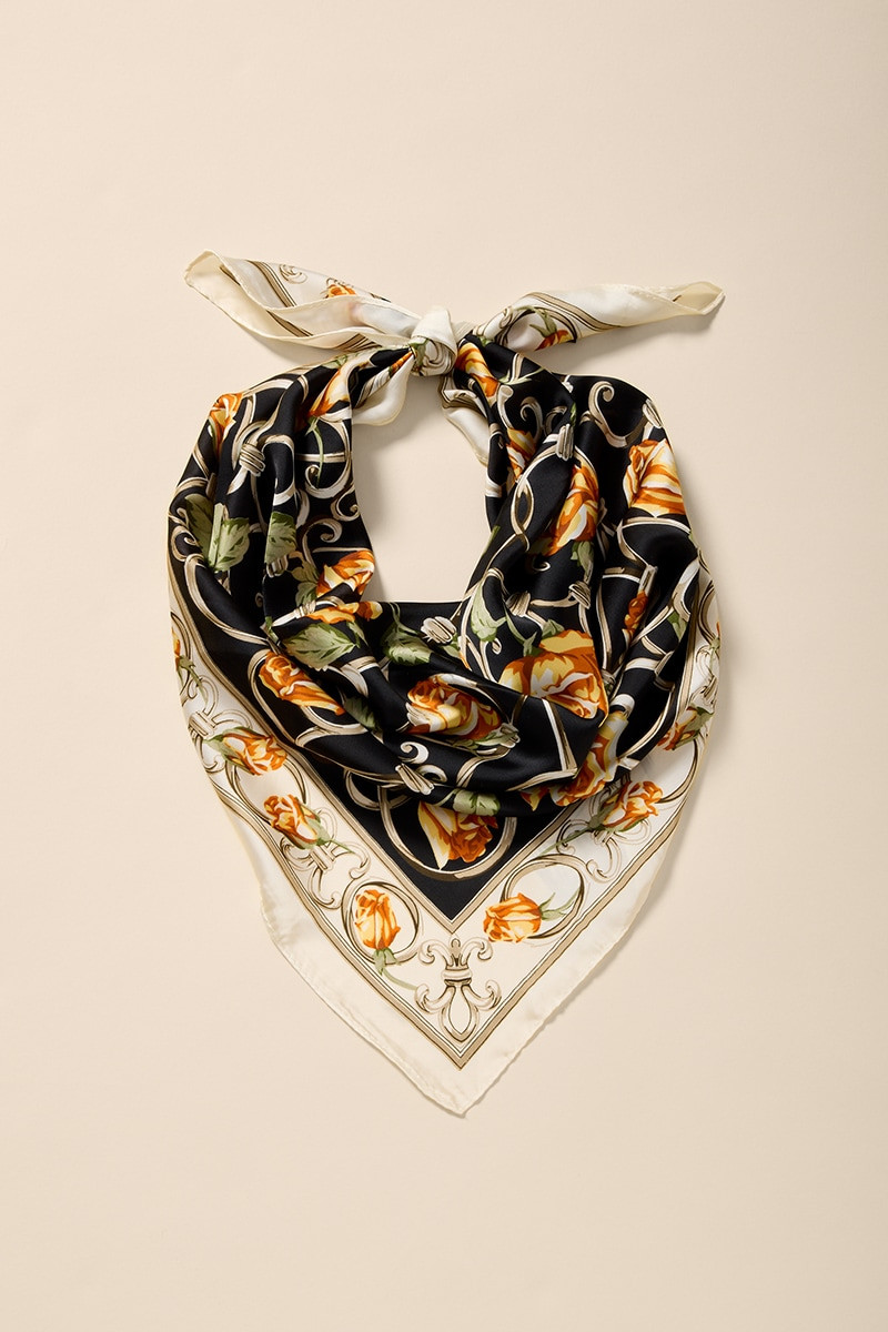 Yellow Rose Print Satin Scarf