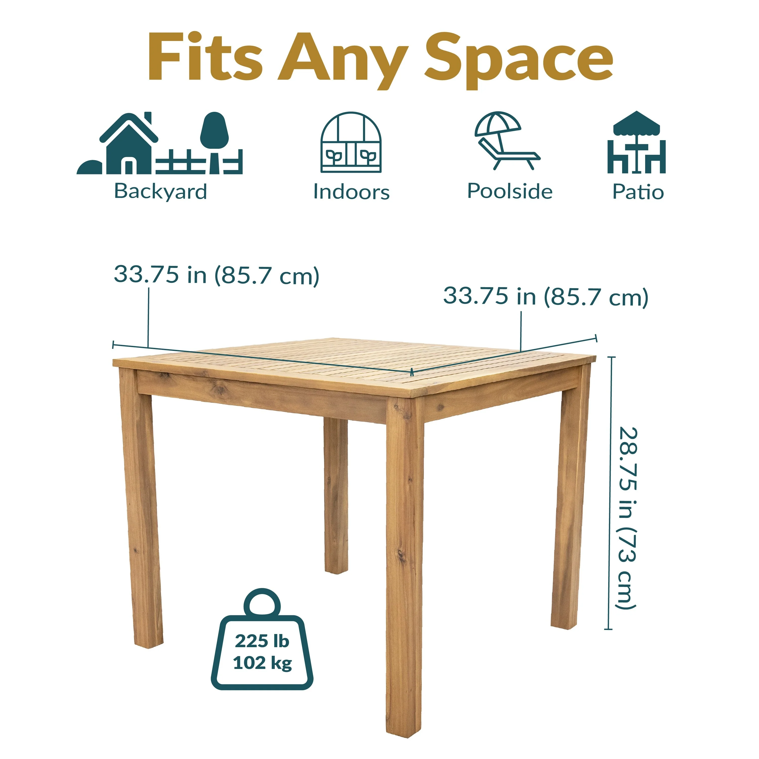 Sunnydaze Rodanthe 33.75 Acacia Wood Outdoor Dining Table - Square Patio Table