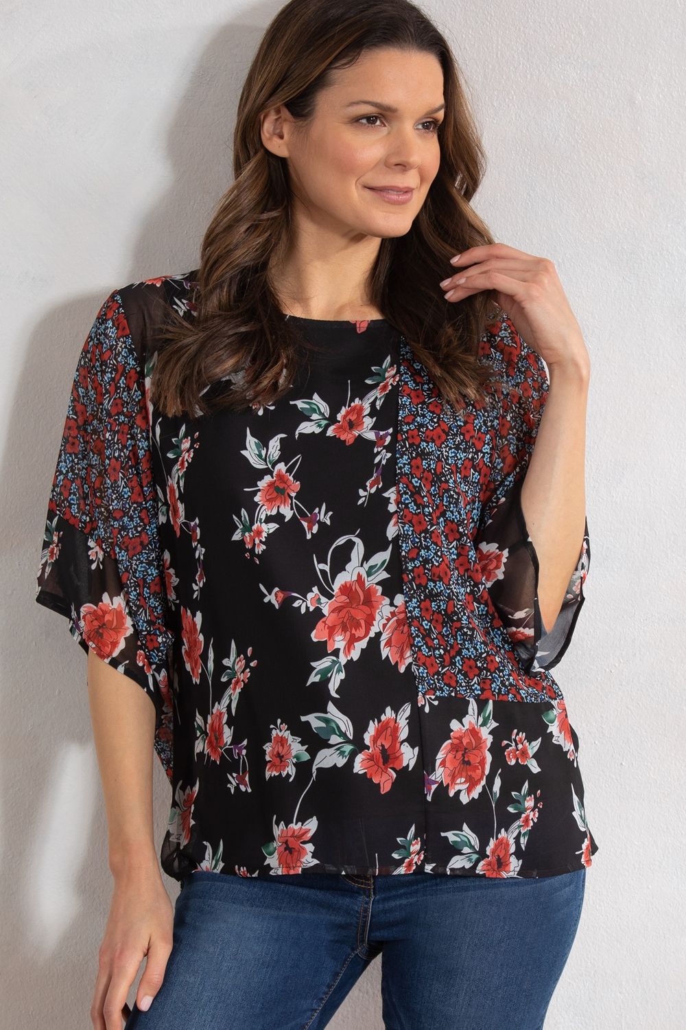 Klass. Panelled Mixed Floral Print Top