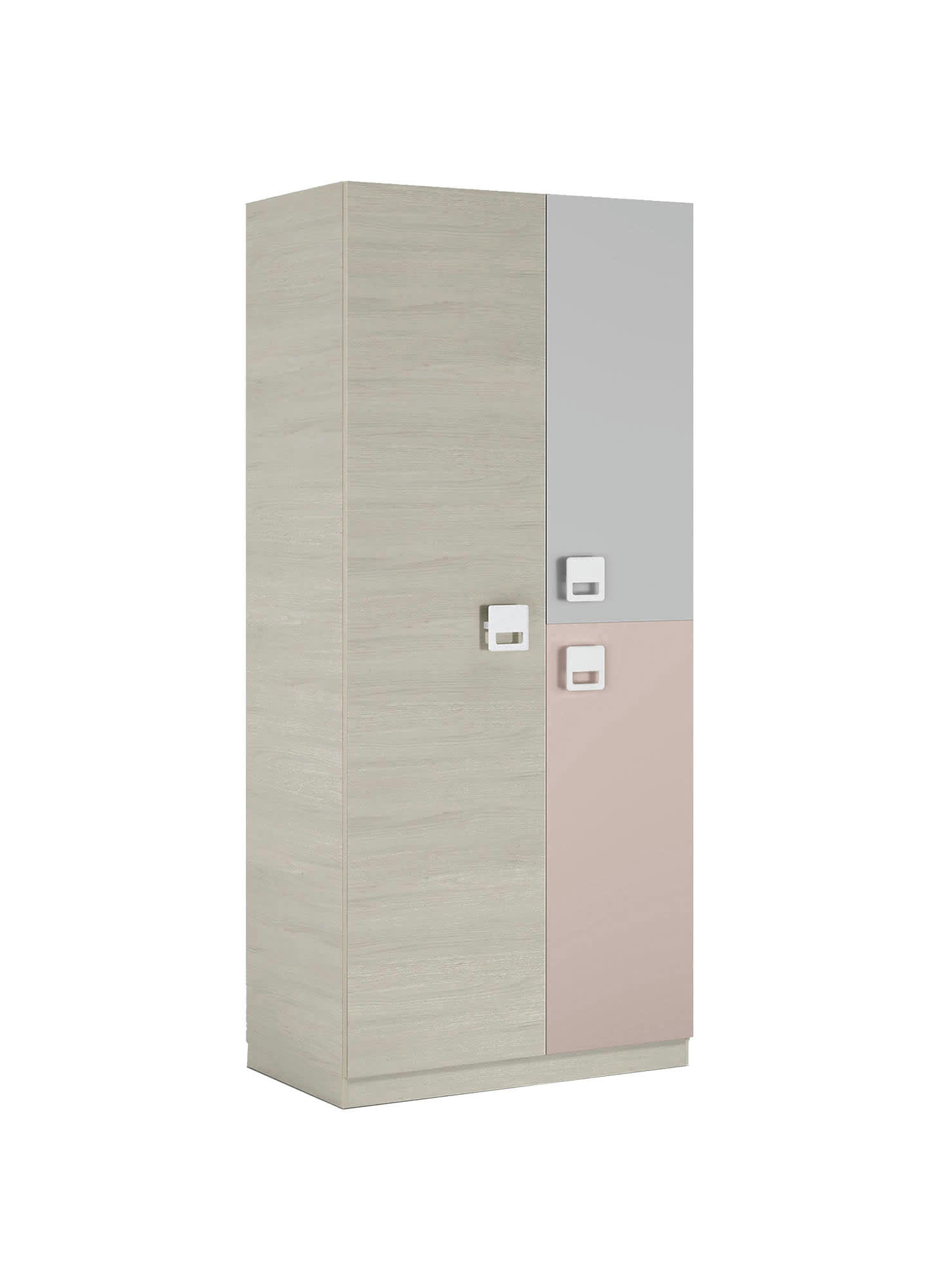 DGORETT - Garde-robe 3 portes et 3 étagères effet bois gris et rose