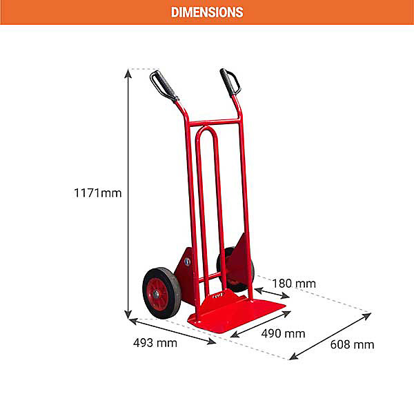 Diable acier charge 250kg - Roues caoutchouc et poignées à gardes - 810200020