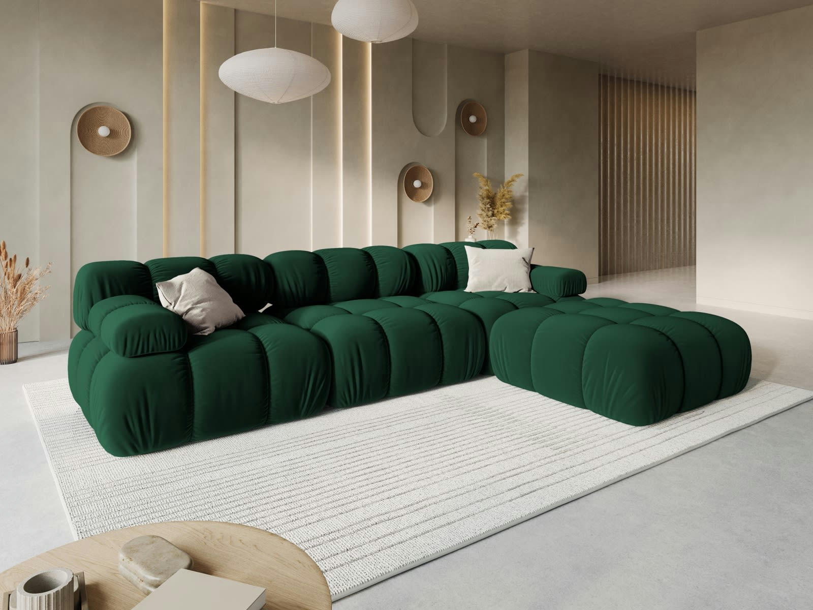 BELLIS - Canapé modulable 3 places en tissu velours vert bouteille