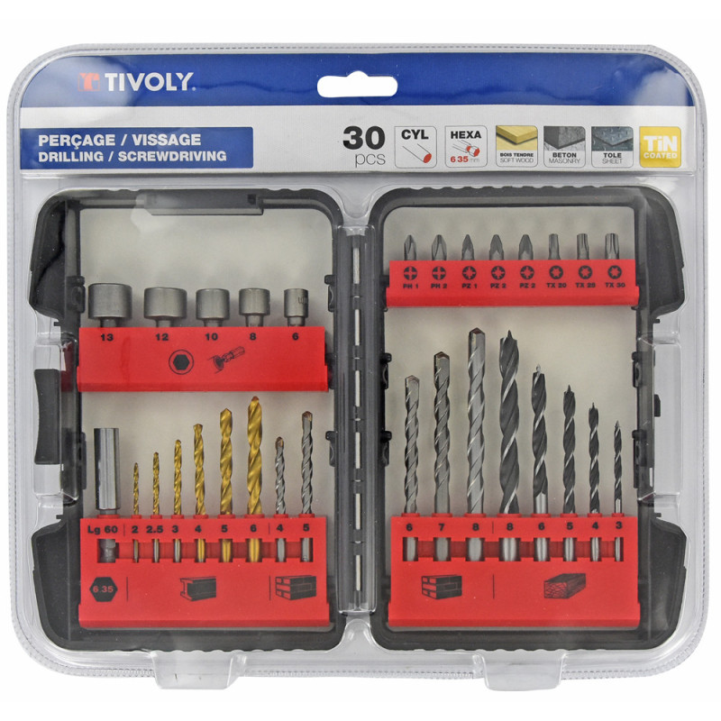Set d'accessoires de perçage et vissage Mixte 30 pièces TIVOLY