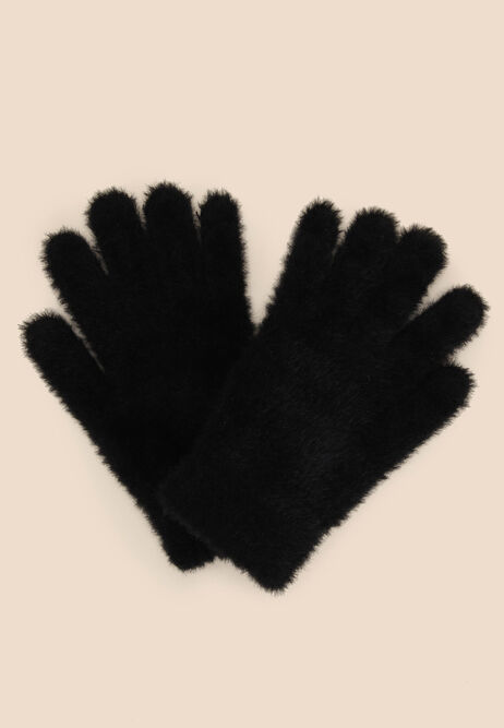 Womens Black Eyelash Knit Gloves