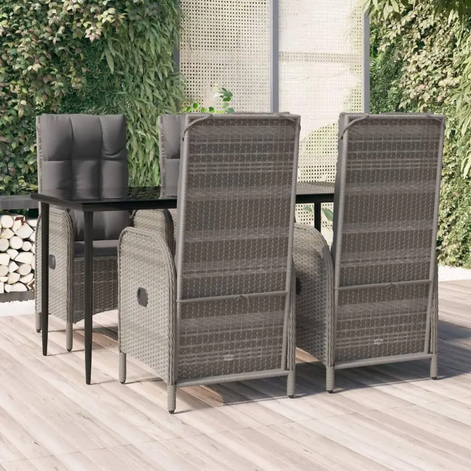vidaXL - 5-delige Tuinset met kussens - Grijs - PE-rattan en glas - 160x80 cm