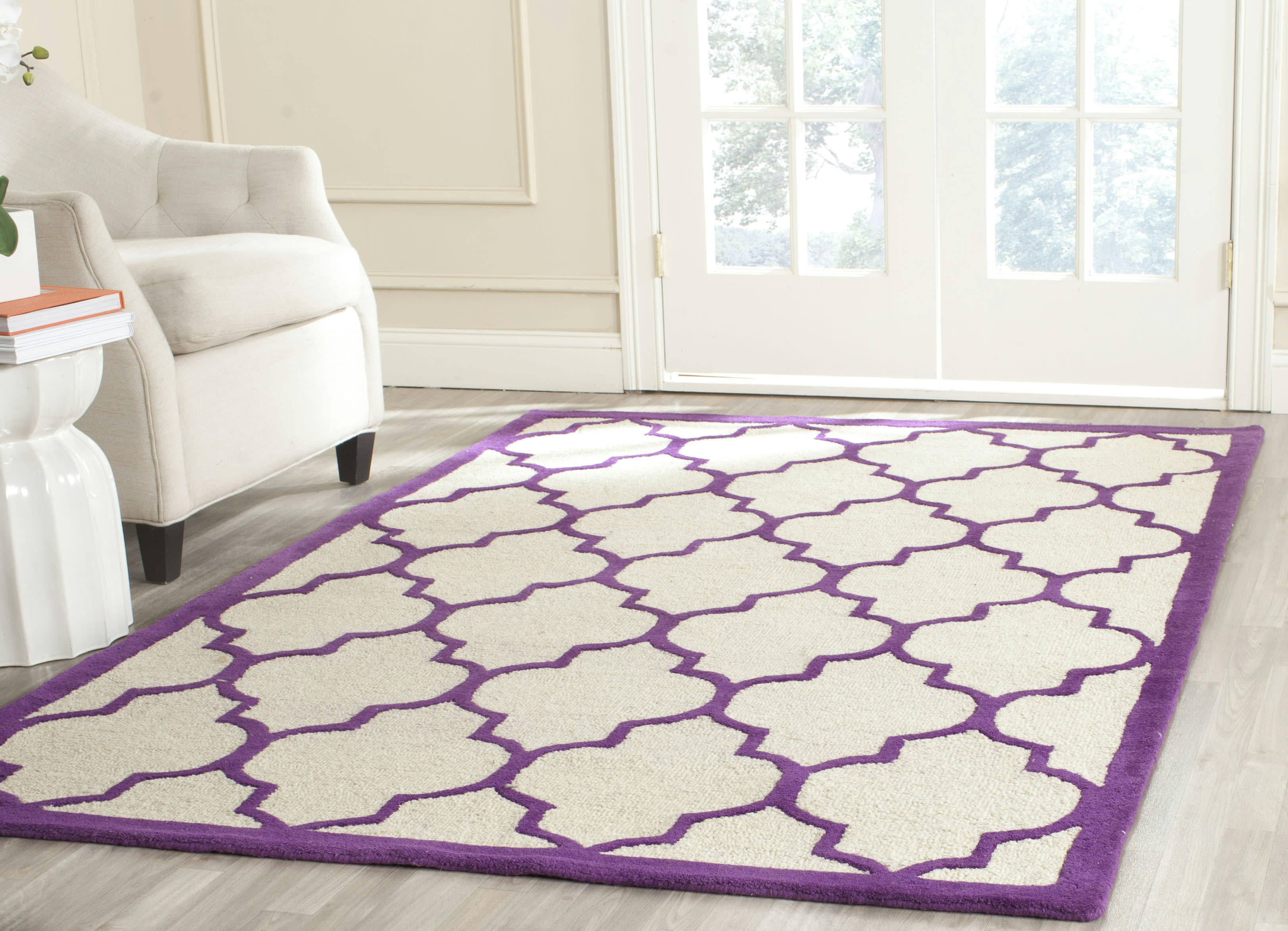 CAMBRIDGE - Tapis de salon interieur en ivoire & violet, 152 x 244 cm