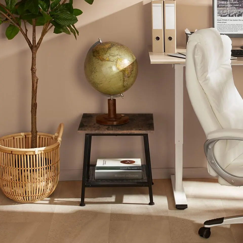 tectake Bijzettafel Bedford 45,5x45x47cm, Industrieel Hout Donker, Rustiek