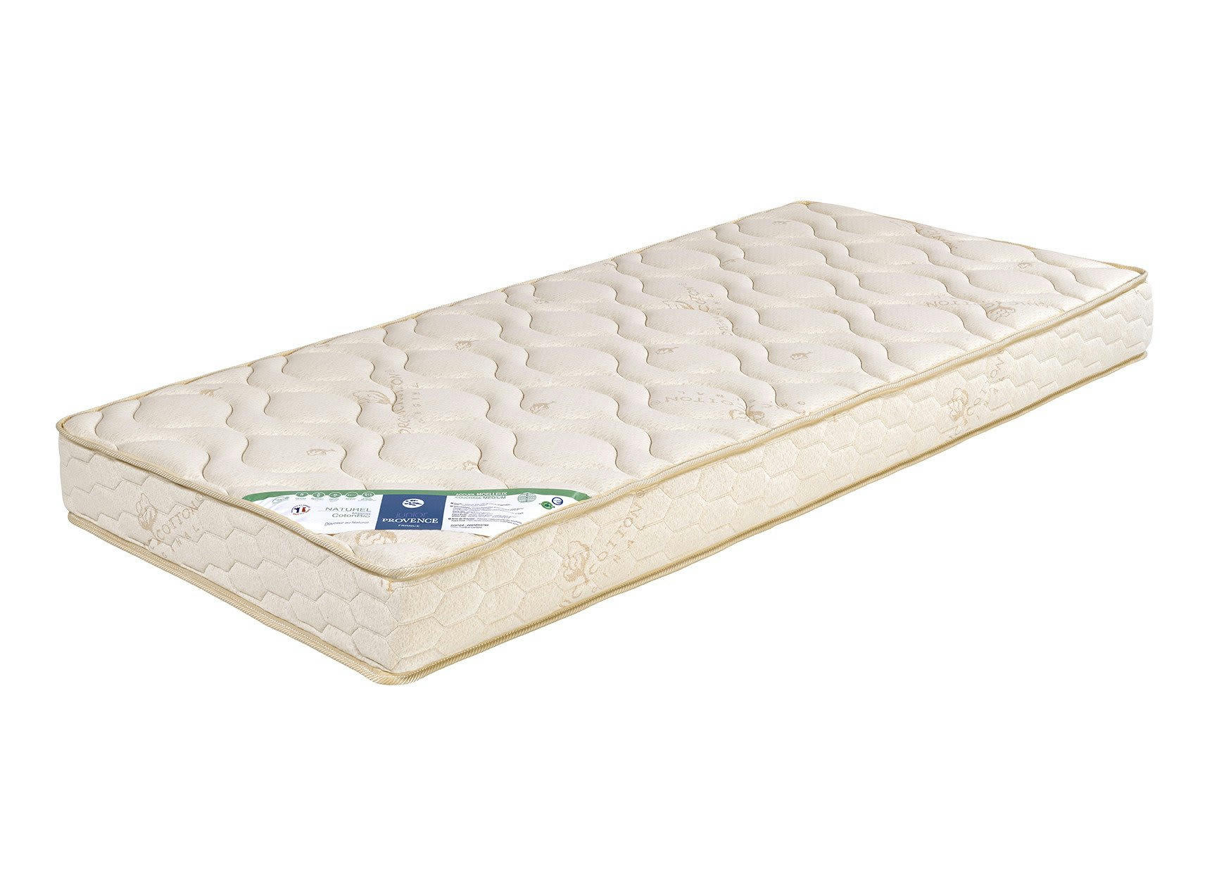 COTON BIO - Matelas 90x200 Bio - ép. 16cm - mousse haute densité - confort