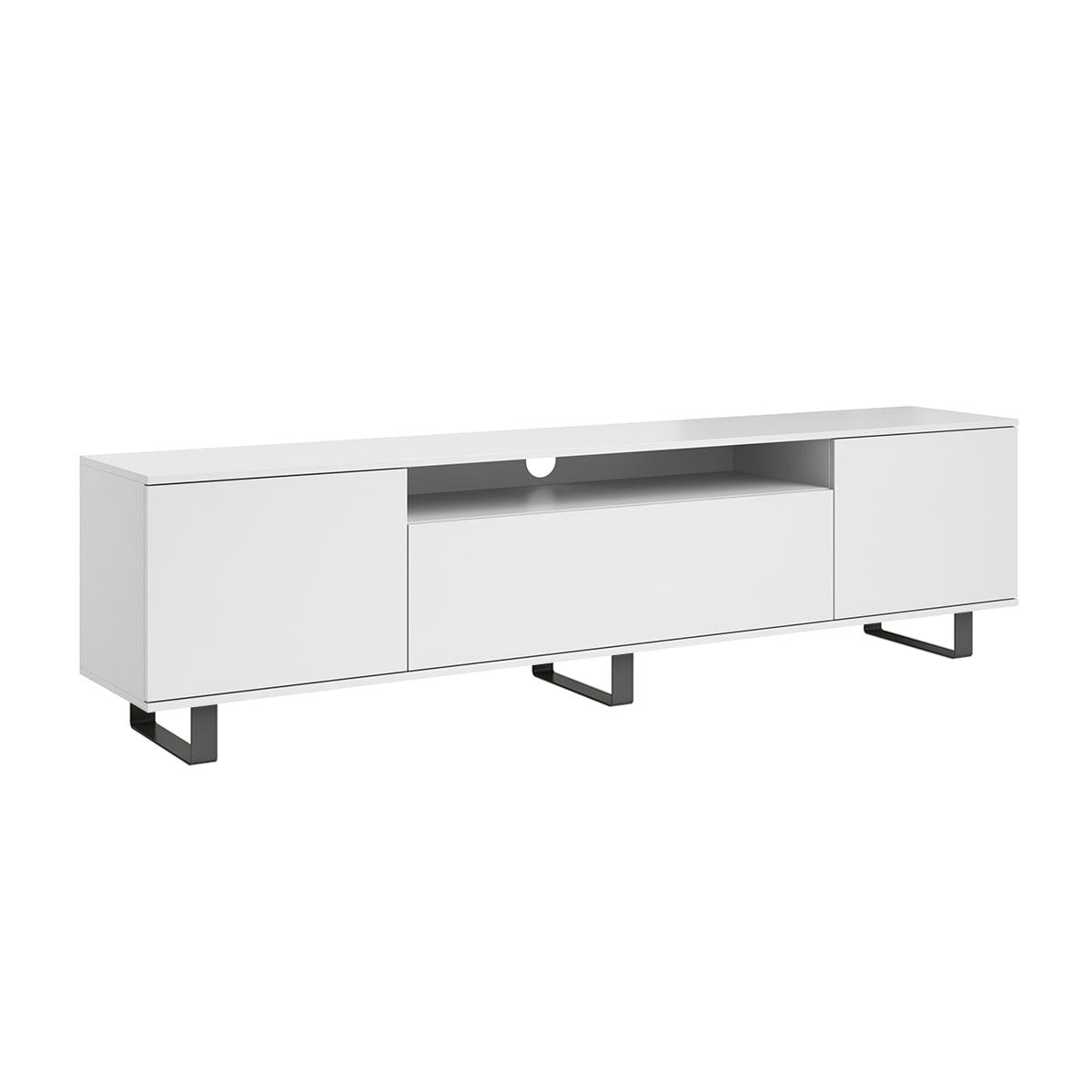 - Meuble TV 3 portes 200 cm stratifiés, métal blanc