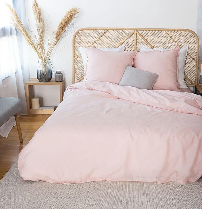 LIN MÉTIS UNI - Parure housse de couette lin/coton rose 240x260 cm