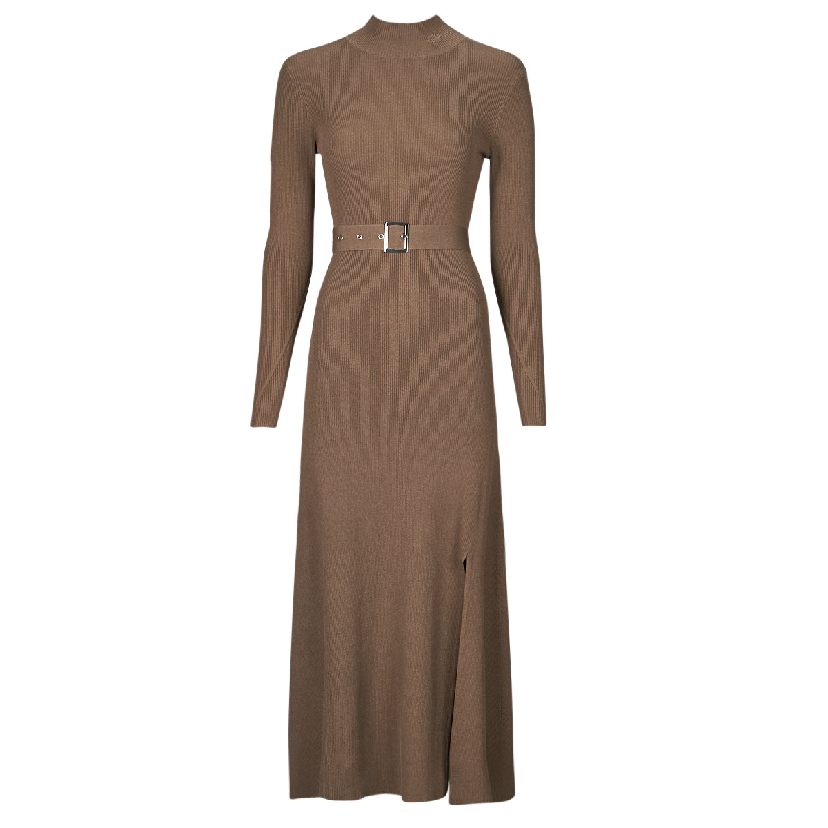 Karl Lagerfeld - LSLV BUCKLE BELT KNIT DRESS - Camel