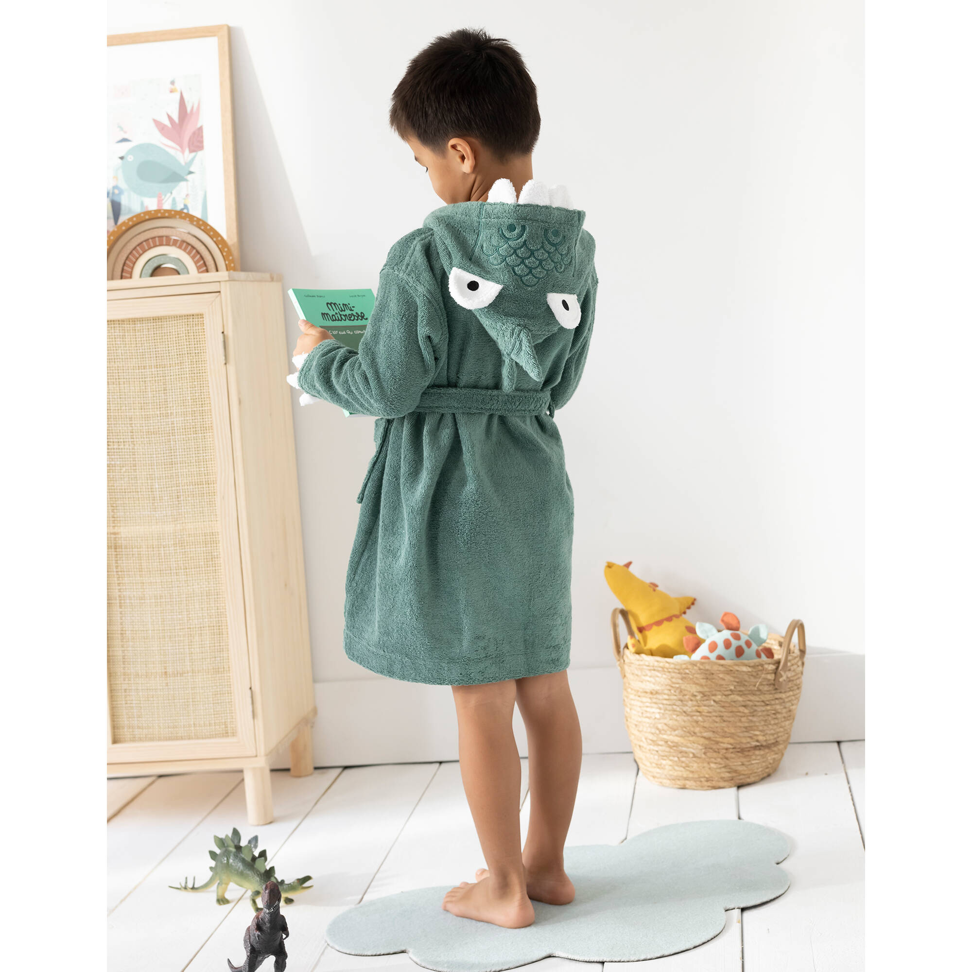 Peignoir de bain déguisement enfant dinosaure éponge coton - 340g/m²