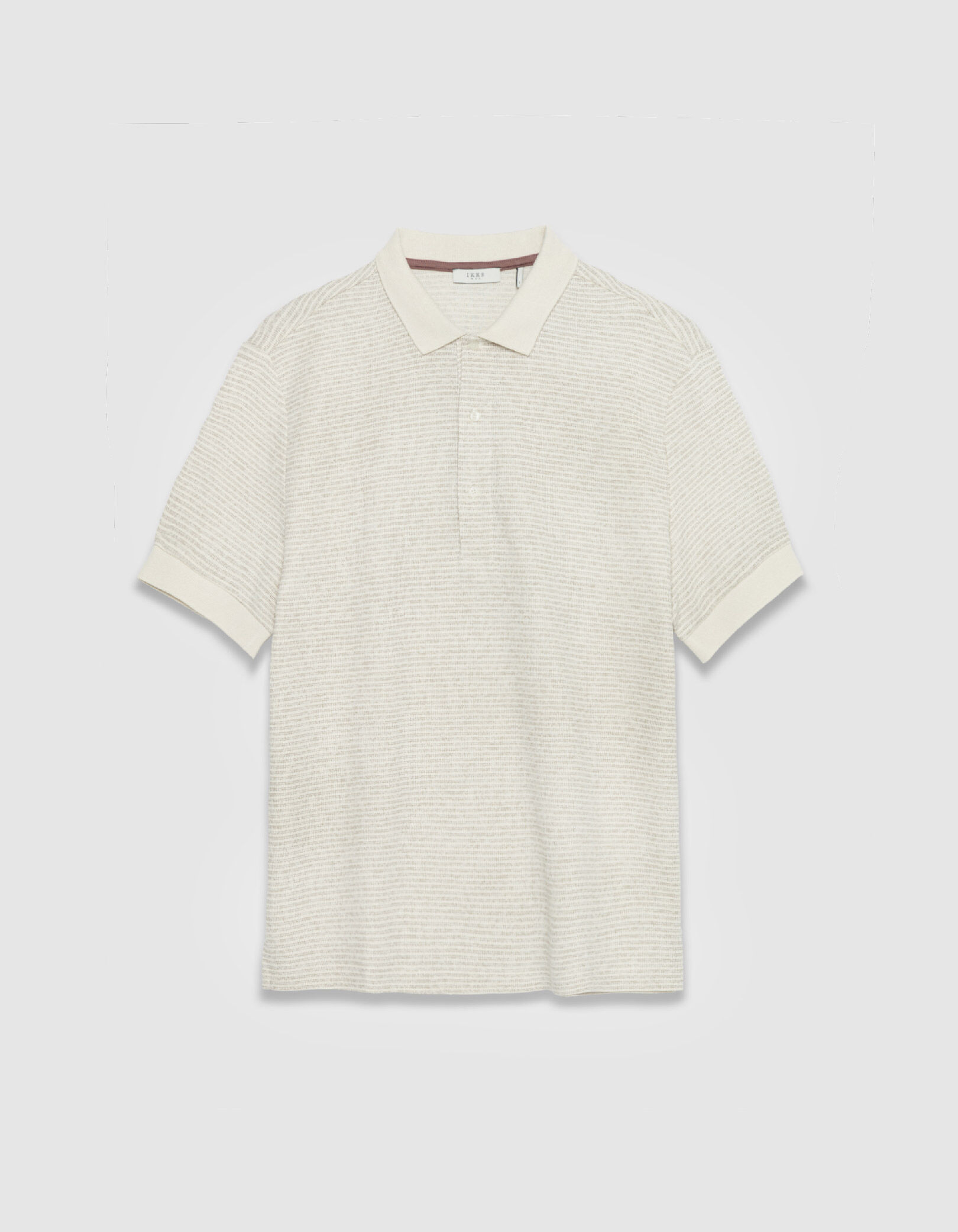 Polo manches courtes beige fines rayures Homme