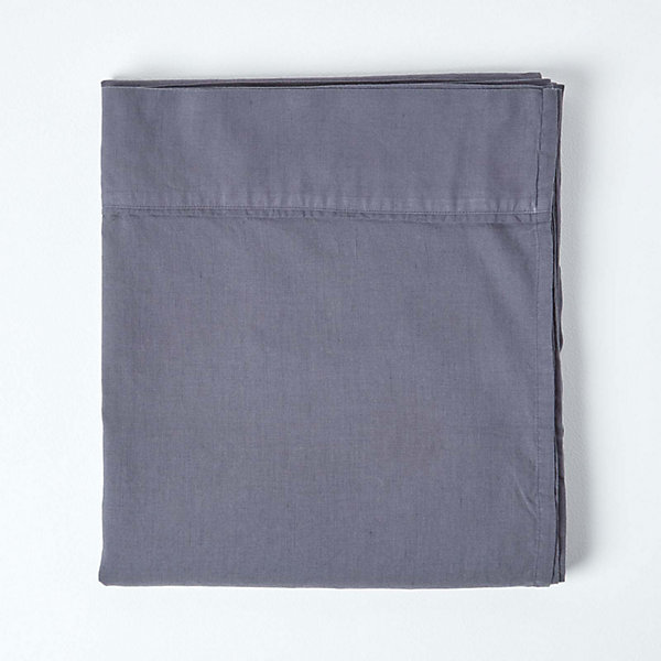 Drap plat en lin lavé gris, 240x300 cm - HOMESCAPES