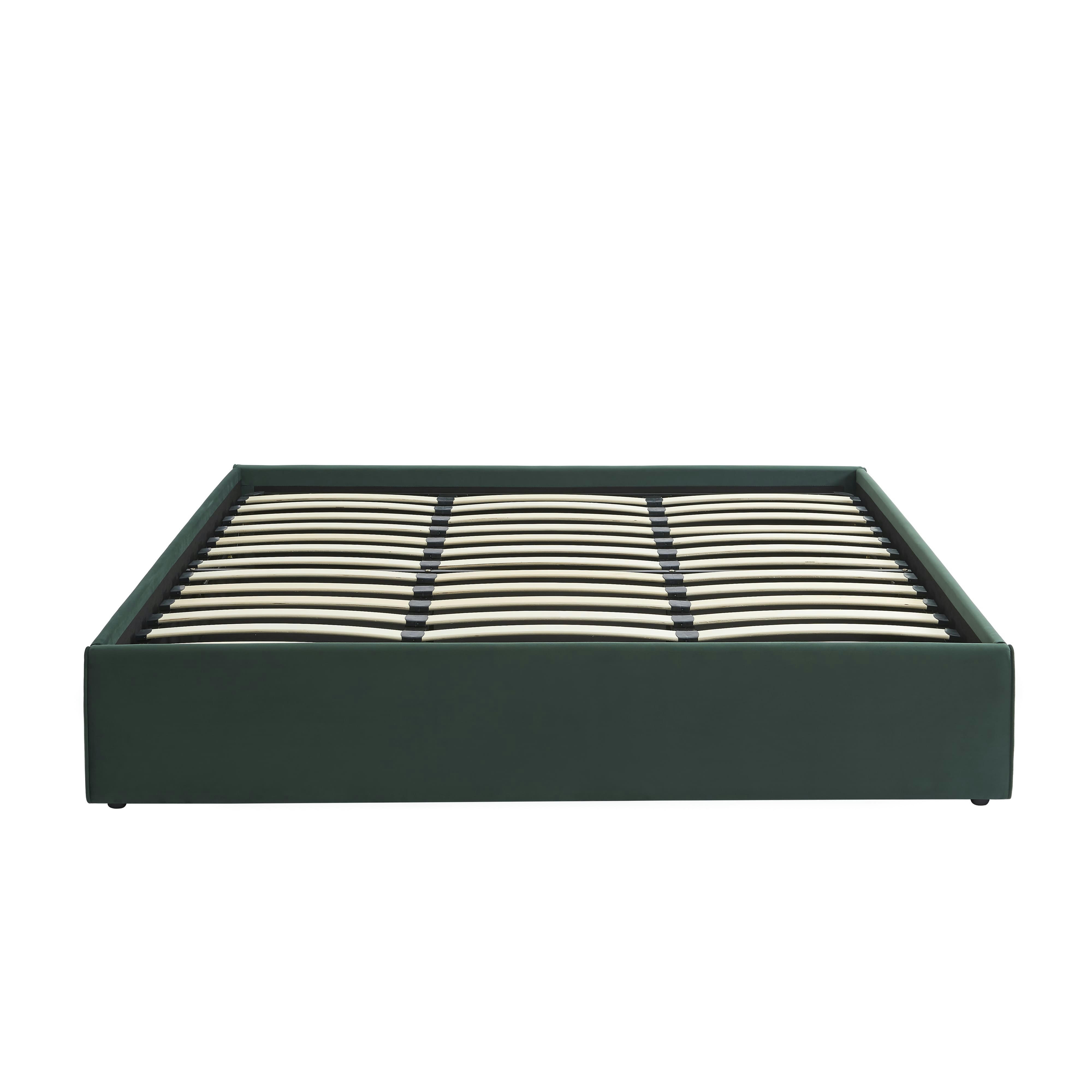 SAKURA - Lit coffre  velours vert forêt 180x200 sommier inclus