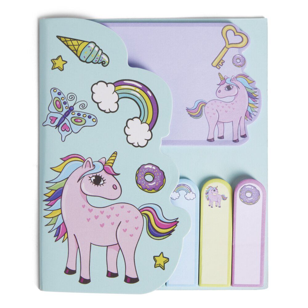 Carnet de notes adhésives enfantin 12x14,5cm - 2 modèles licorne ou dinosaure