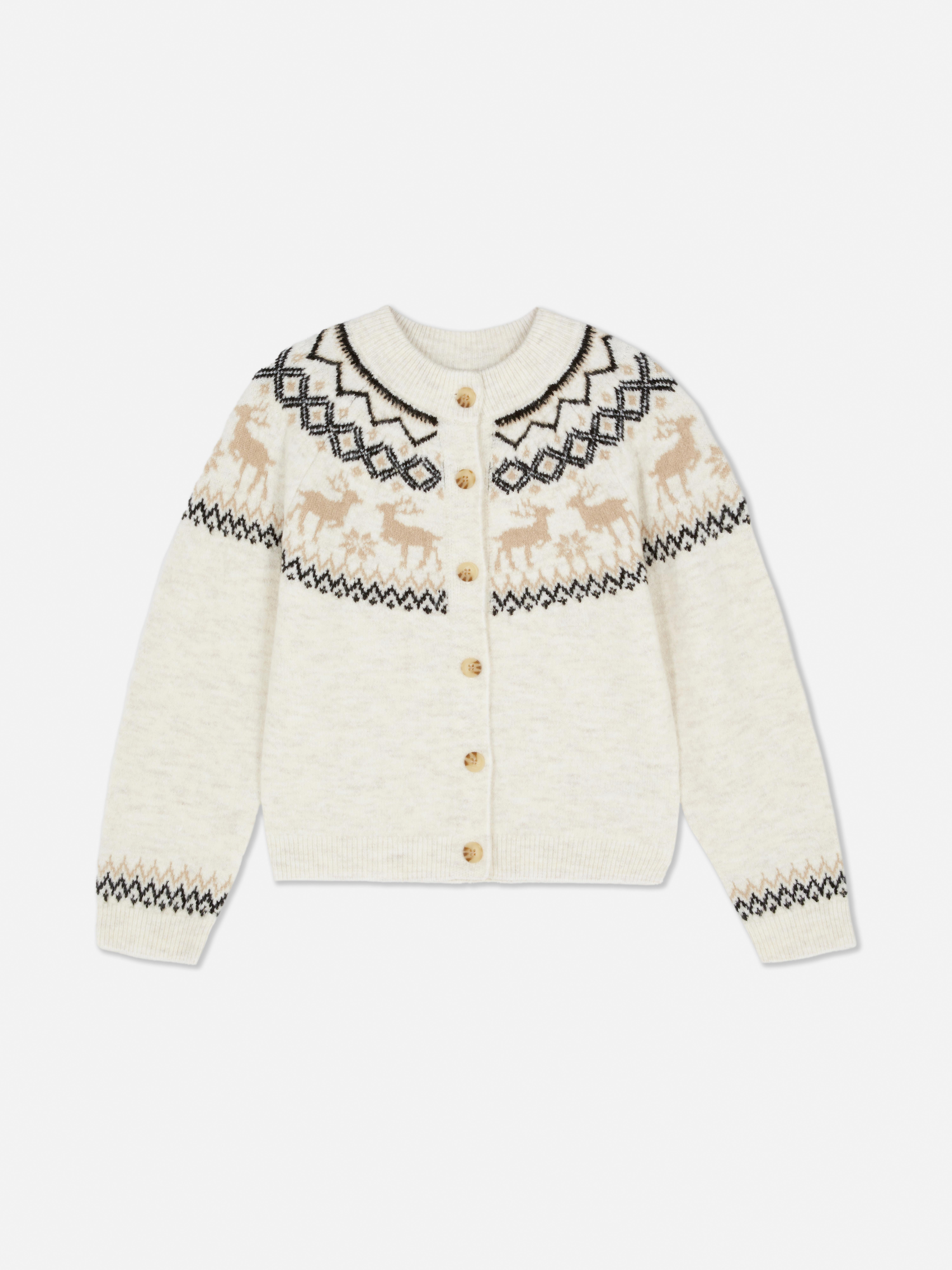 7-15yrs | Kid's Reindeer Fair Isle Family Christmas Cardigan