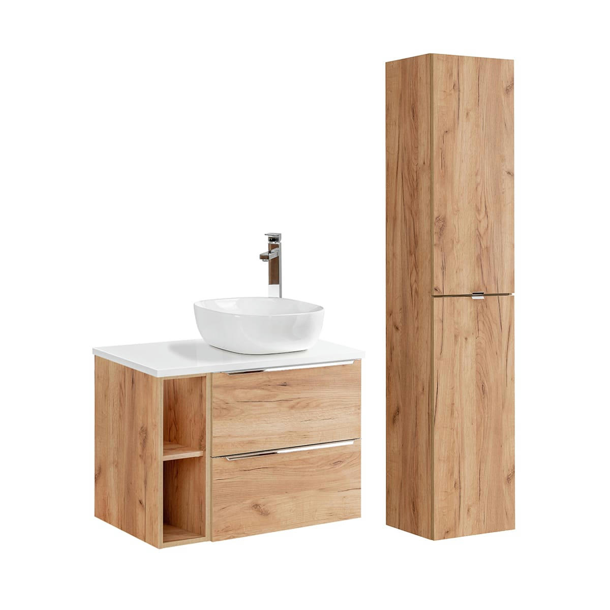 - Ensemble meuble simple vasque 80cm et colonne stratifiés naturel
