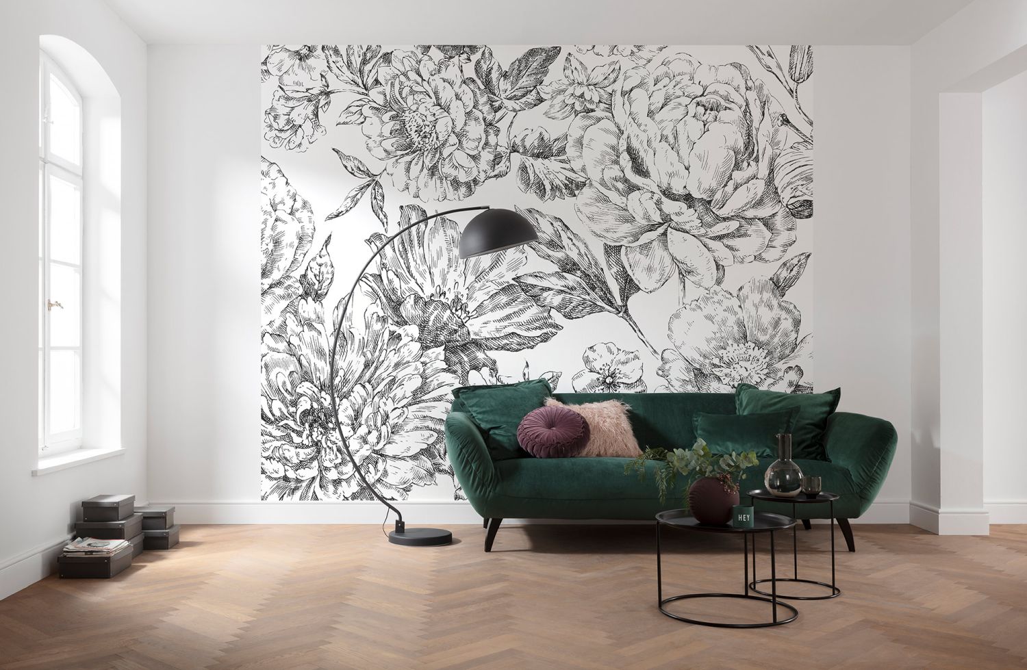 Komar fotobehang bloemen zwart wit - 300 x 250 cm - 611630