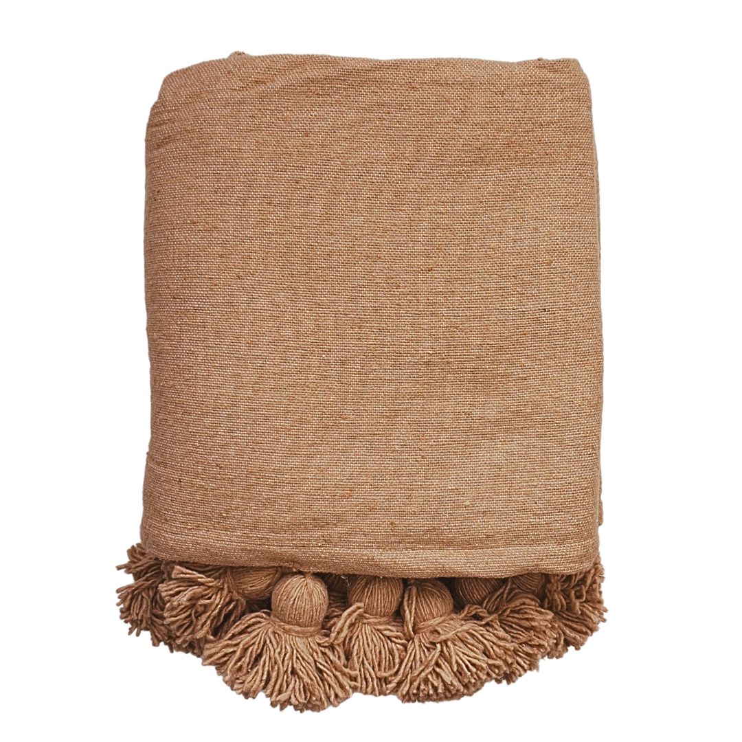 NOA MAY Plaid Pom Pom - camel - 175 x 255 cm