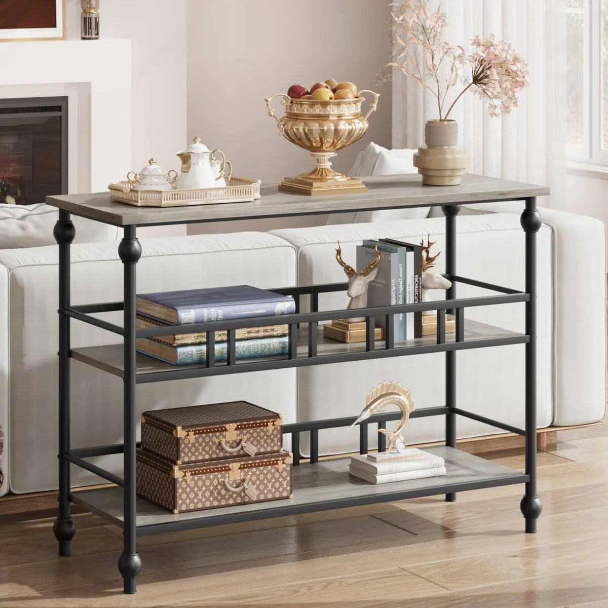 3-Tier Narrow Console Table for Entryway with Shelves
