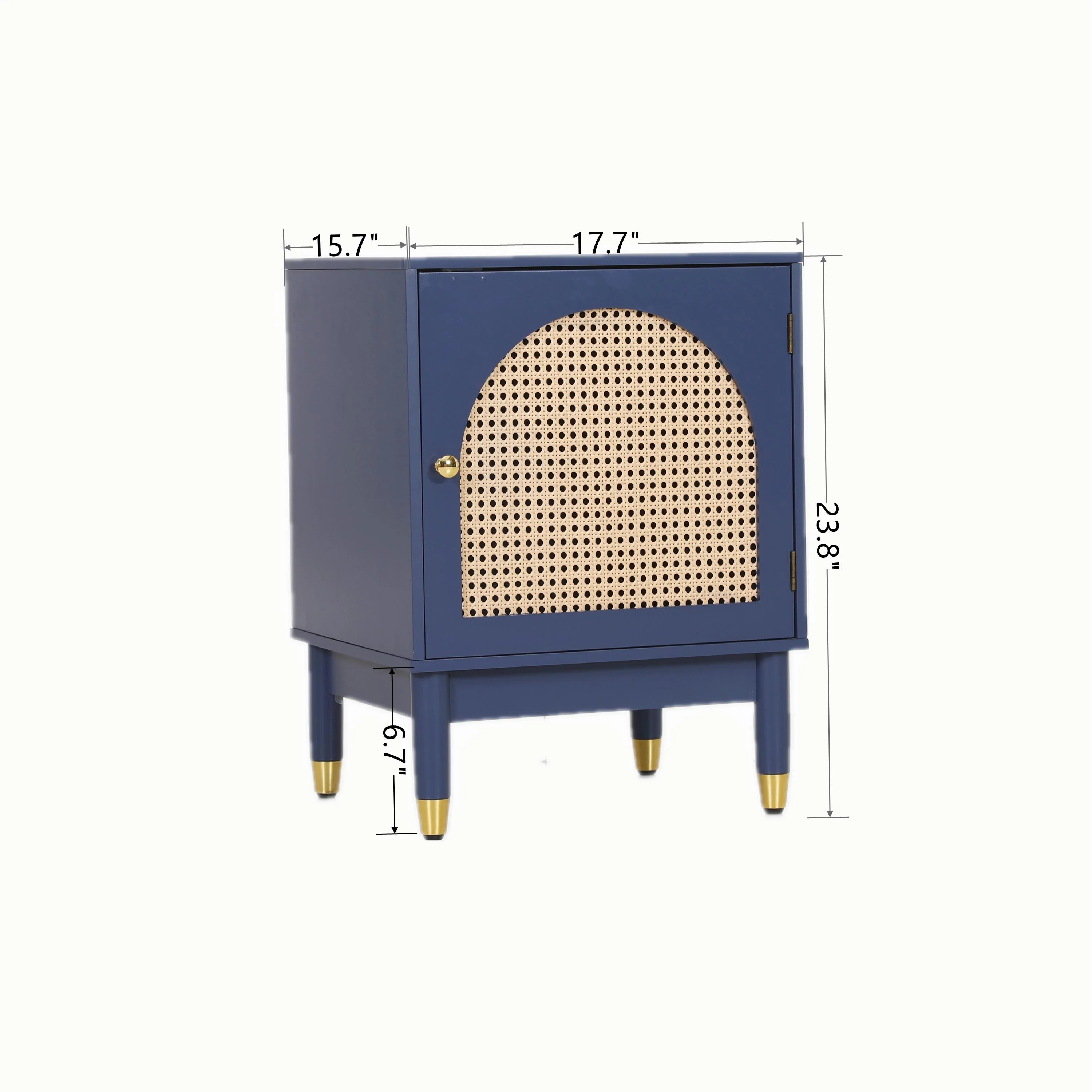 Blue Storage Cabinet with Rattan Doors and Adjustable Shelves