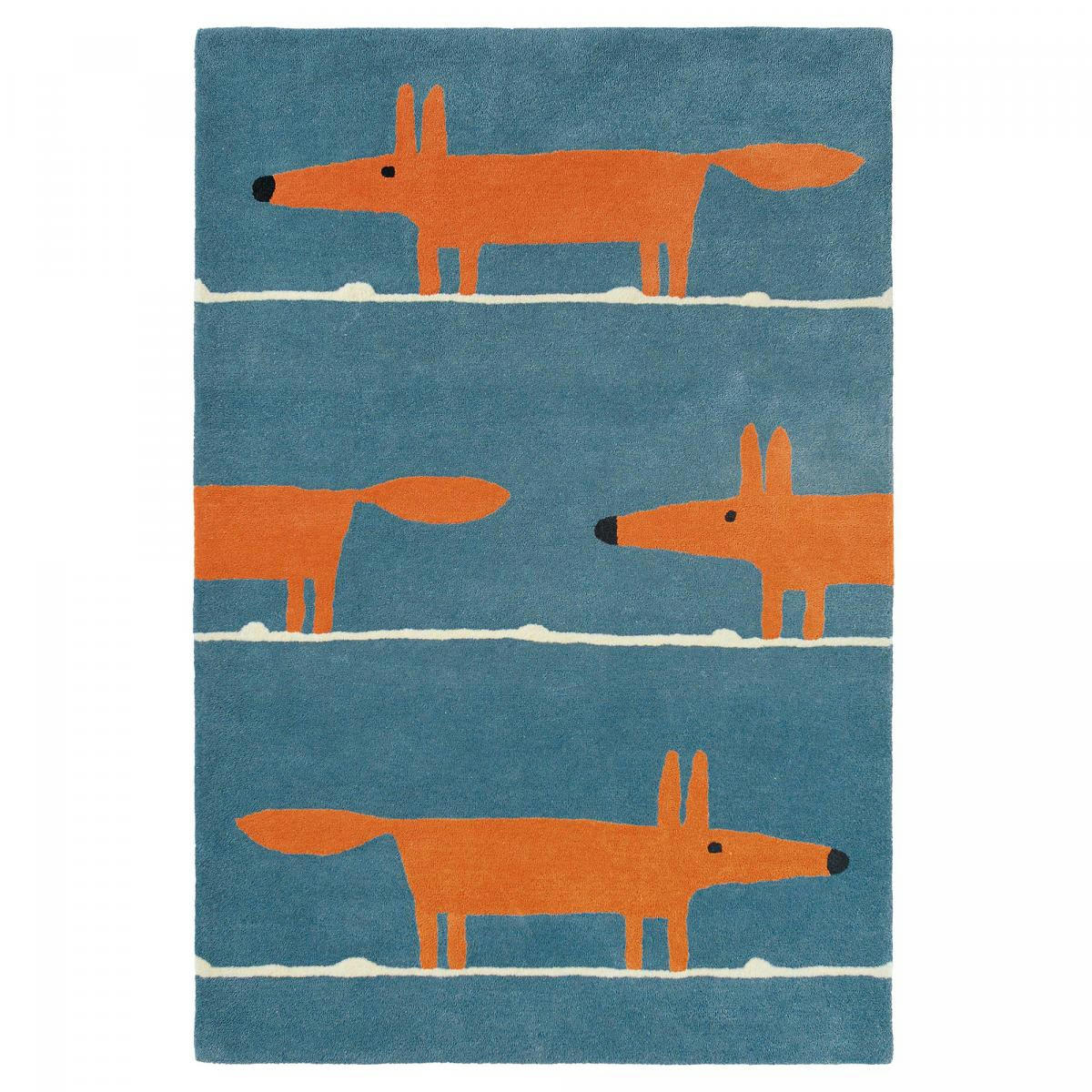 MR FOX - Tapis enfant bleu 90x150